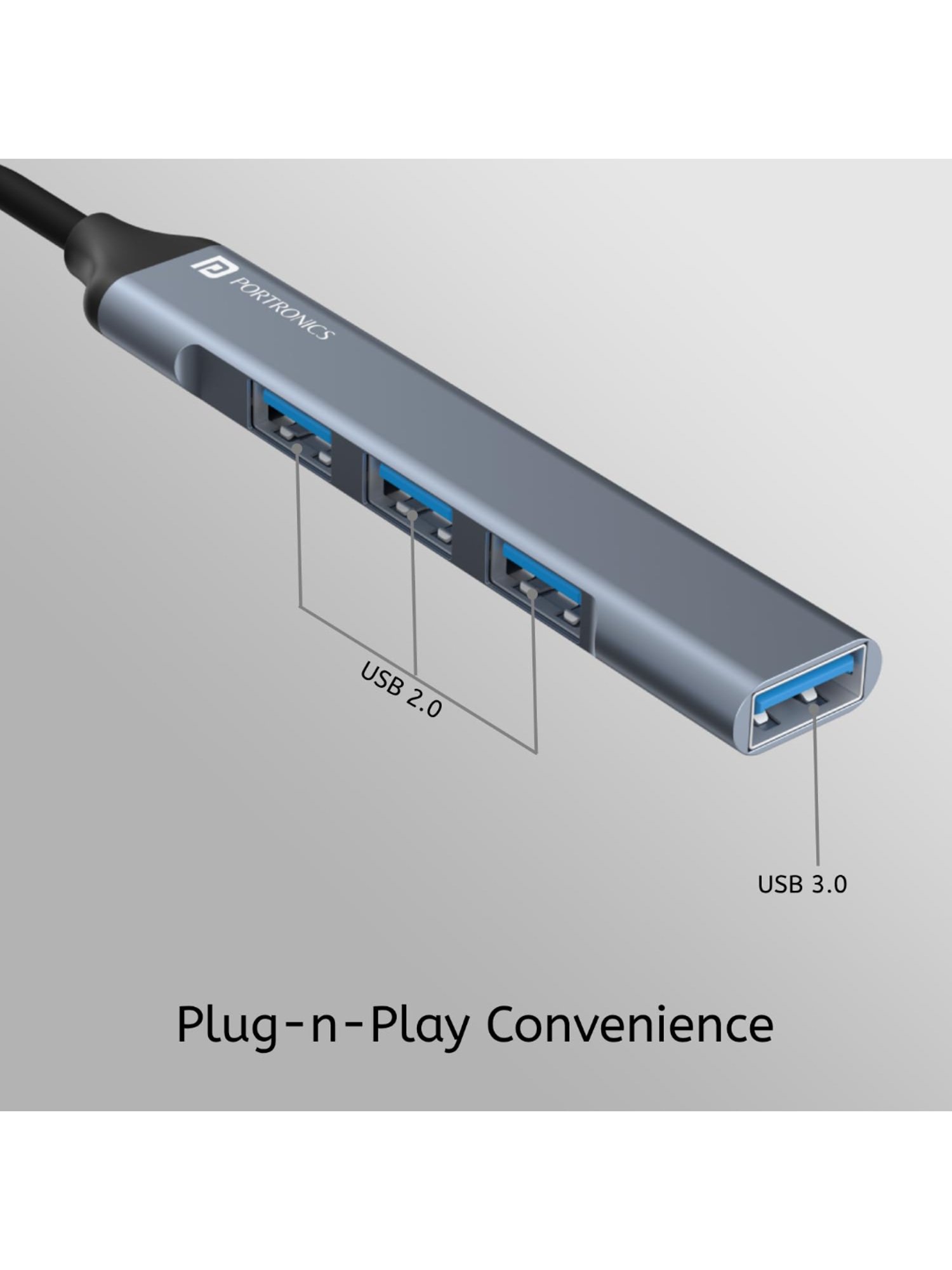 Portronics Mport 31 Pro USB 3.0 Hub 4-in-1 with Type-C & USB Dual Plugs, USB 3.0 SuperSpeed (Grey)