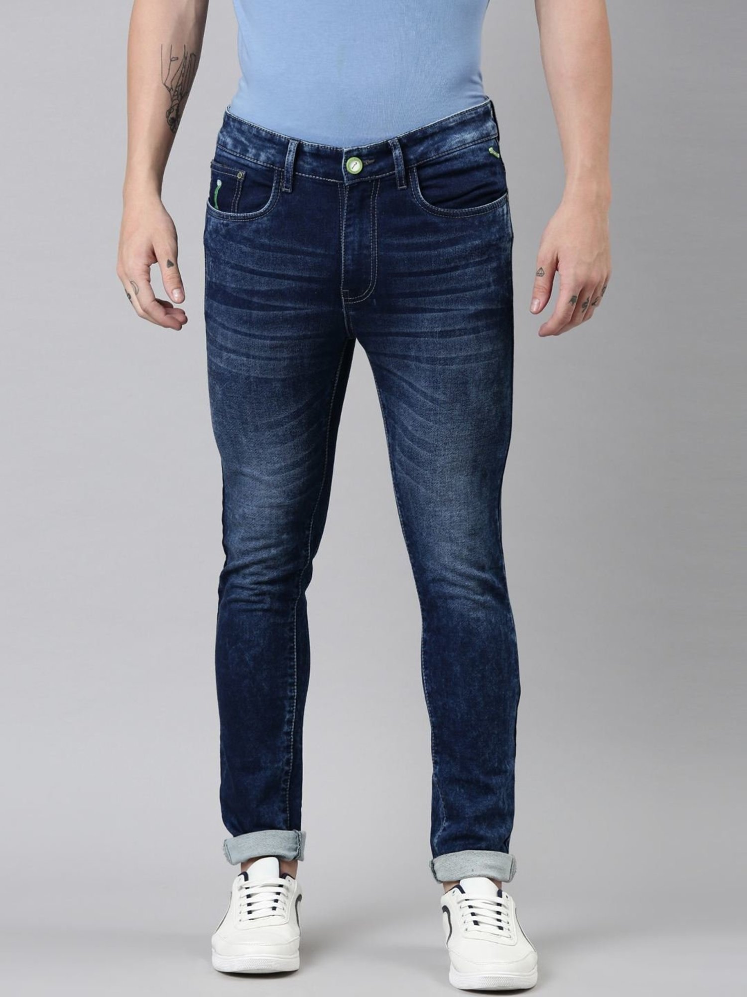 CINOCCI Blue Cotton Slim Fit Jeans