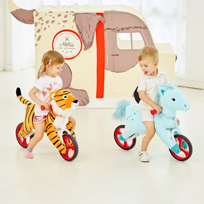 Wonder&Wise Kid's Animal Plush Toddler 20.5 Inch Tall Adjustable Training Balance Bike Ride On Toy, Ages 2 Years Old to 5 Years Old, Tiger