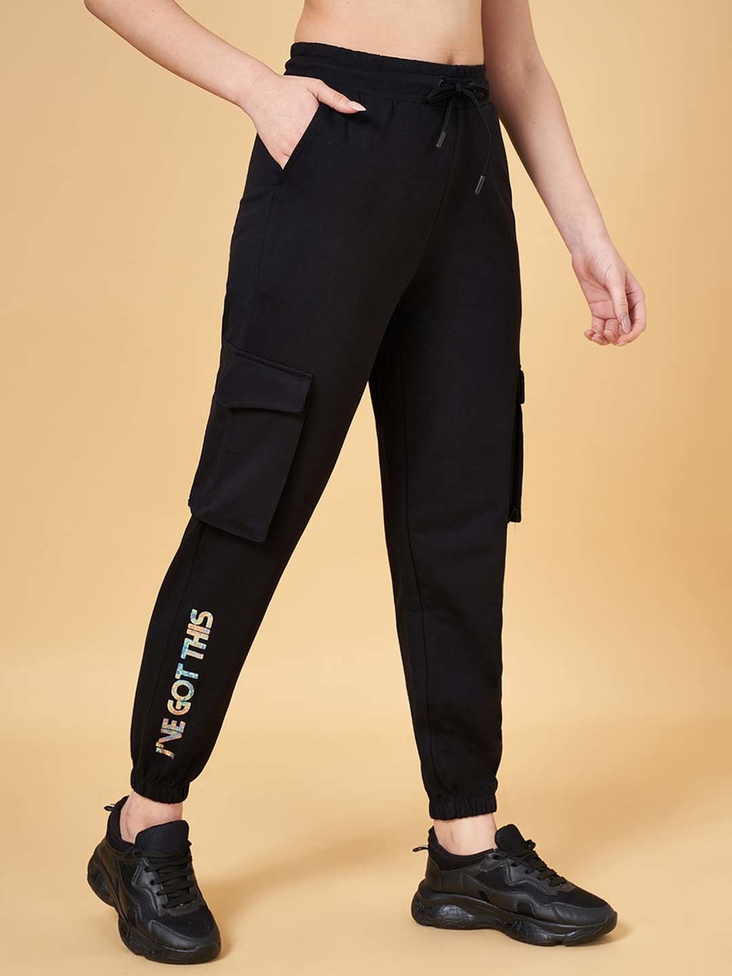 Ajile by Pantaloons Pirate Black Cotton Printed Sports Joggers