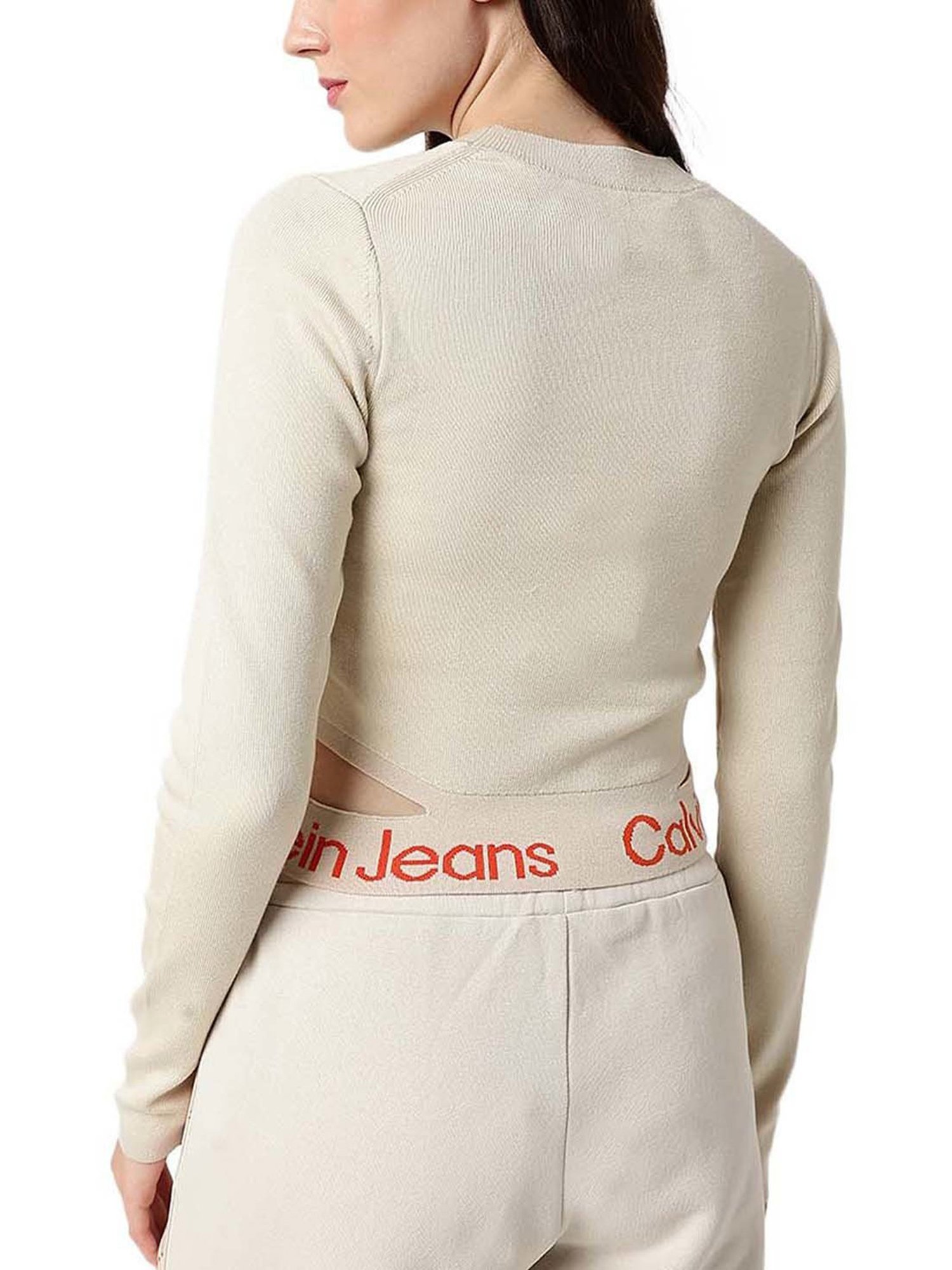 Calvin Klein Jeans Eggshell & Coral Orange Logo Comfort Fit Sweater