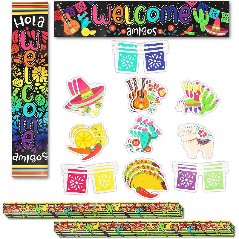 Bright Creations 40 Pieces Mexican Classroom Decorations with Banner, Cutouts, Borders, Fiesta Party Decorations