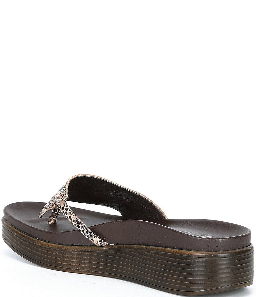 Donald Pliner Fifi Snake Print Leather Platform Wedge Thong Slides