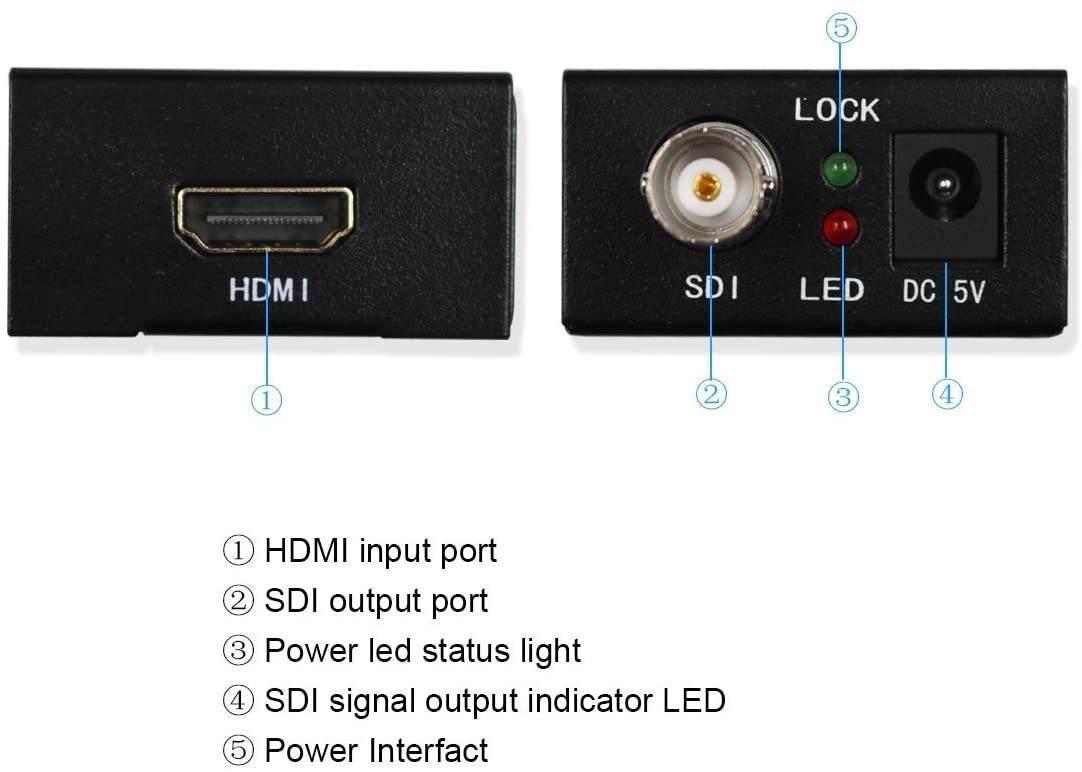 Wiistar HDMI to SDI HD Audio Video Converter HDMI to SDI Adapter Support SDI/HD-SDI/3G-SDI 1080p for Camera Home Theater