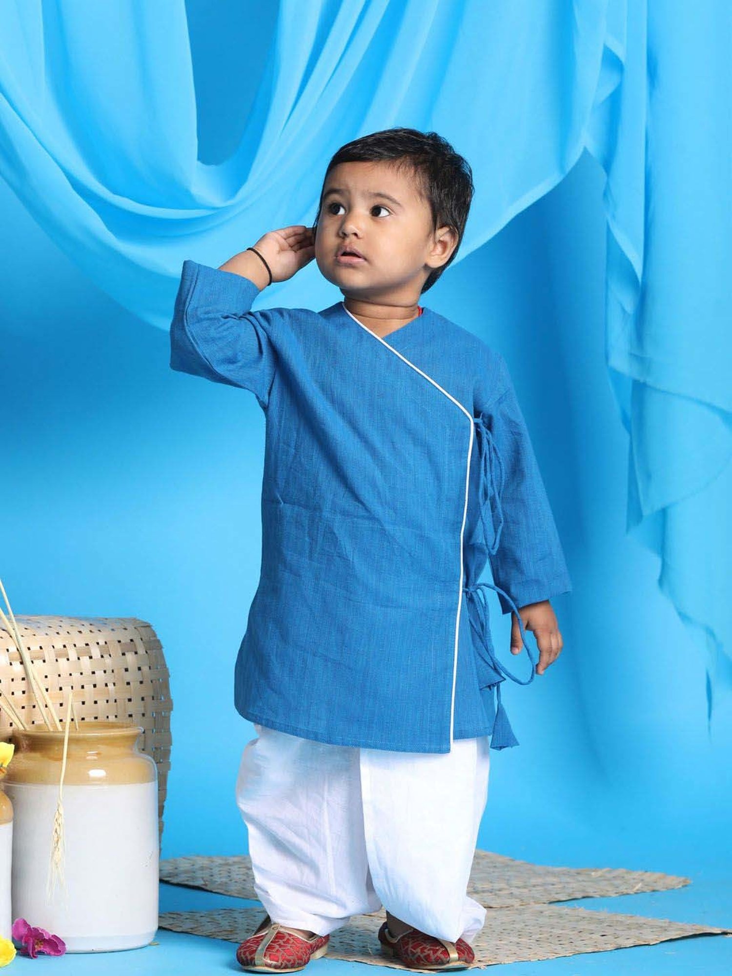 Nino Bambino Kids Navy & White Checks Kurta with Pyjama