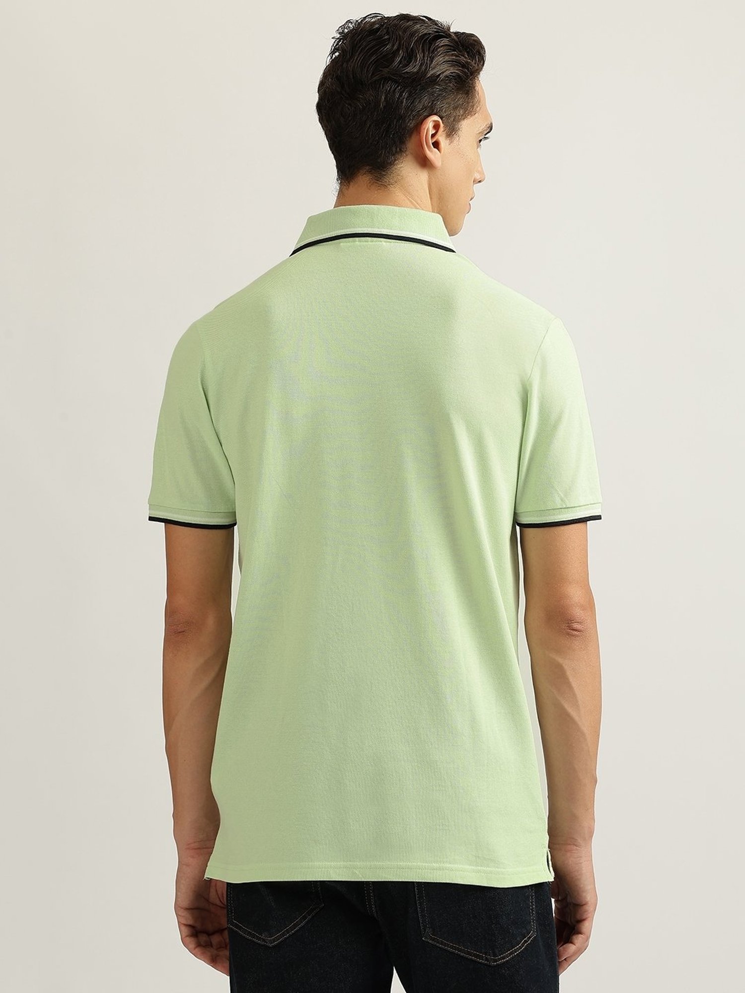 Lindbergh Green Cotton Regular fit Solid Polo T-Shirts