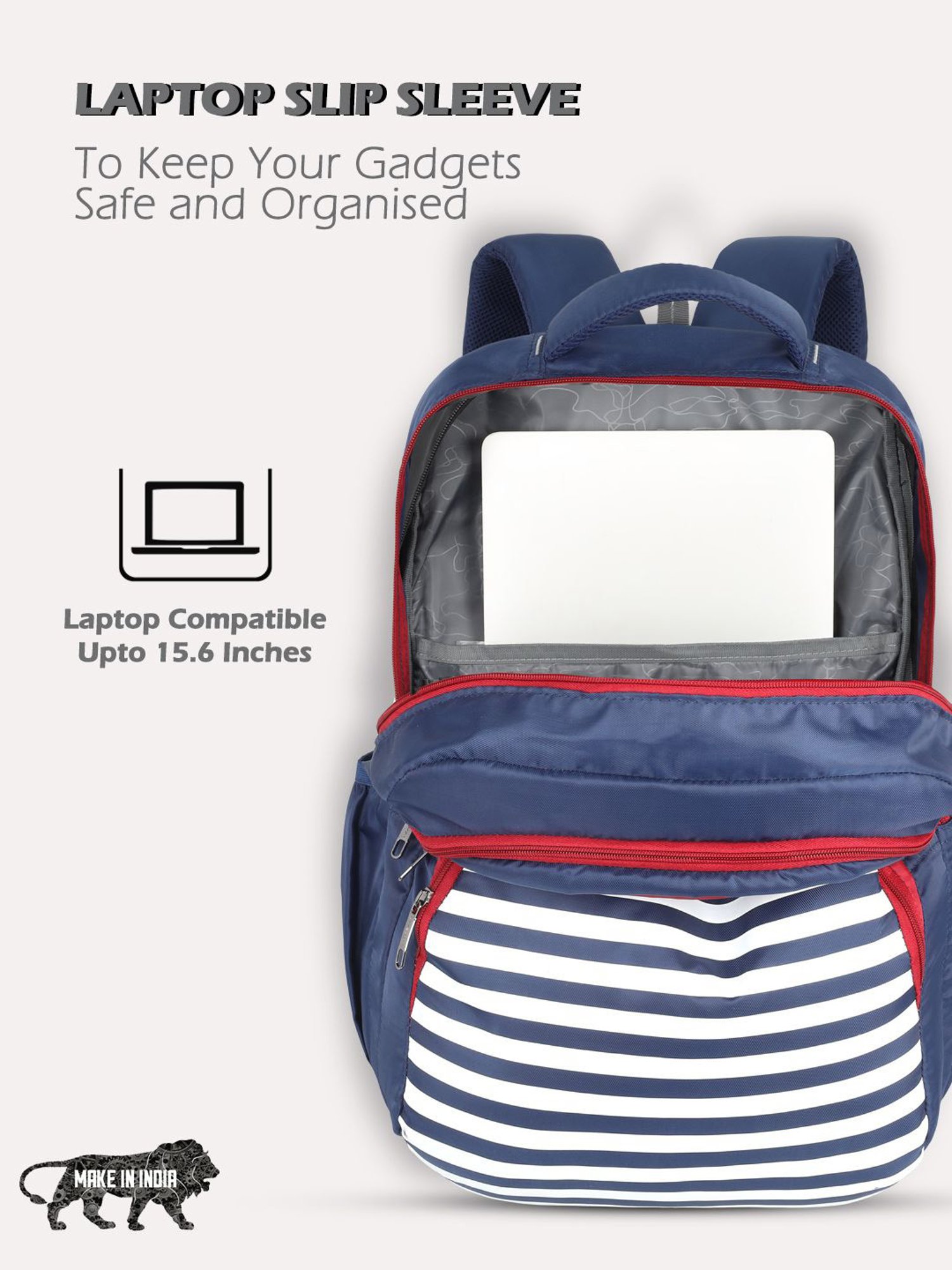 Lavie Sport Nautical 39L Printed School Unisex Backpack with Rain cover for Boys/Girls (Navy)