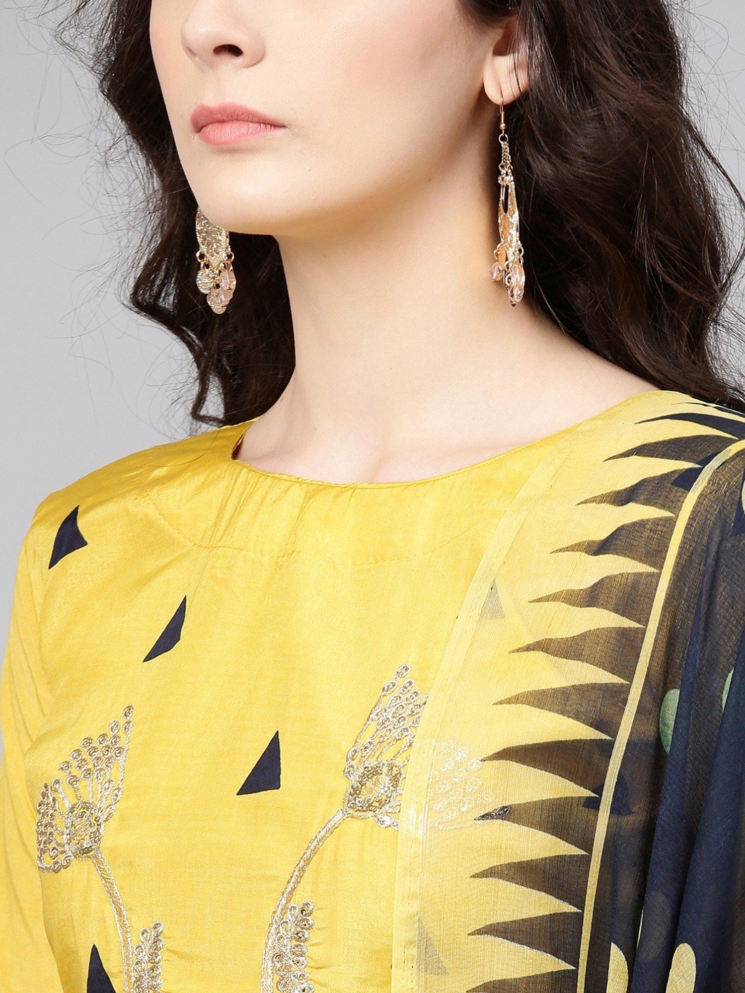 Saree Mall Yellow & Blue Embroidered Dress Material