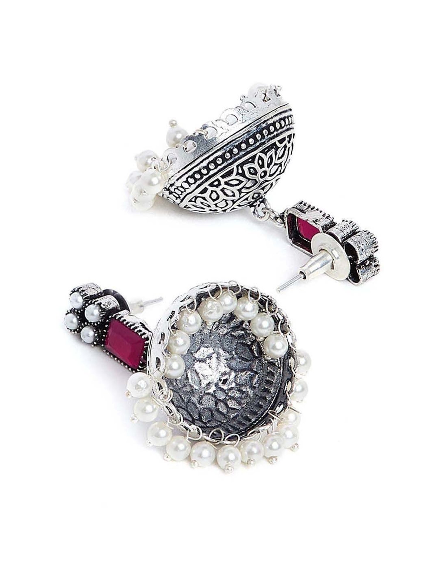Panash Silver-Plated Oxidised Jhumki Earrings