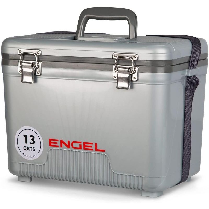 Engel 13 Quart Compact Durable Ultimate Leak Proof Outdoor Dry Box Cooler in Silver with Stain and Odor-Resistant Surface for 18 Cans or 12 lbs of Ice