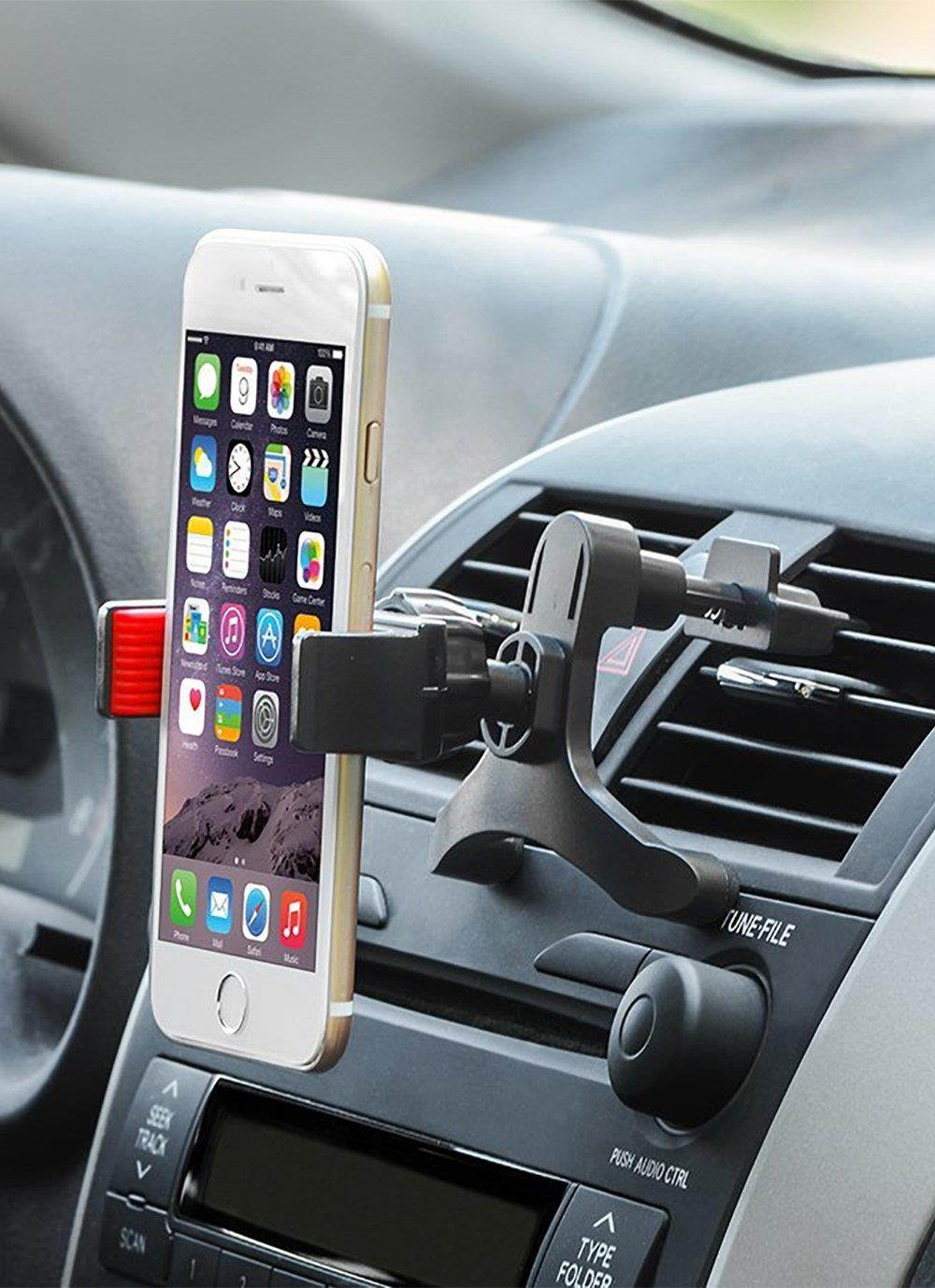 Aduro U-Grip Smartphone Car Mount, [Air Vent] Grip Mount Works with All Mobile Phones - 360 Rotation, Strong Grip, One Handed Operation, (Black/Red)