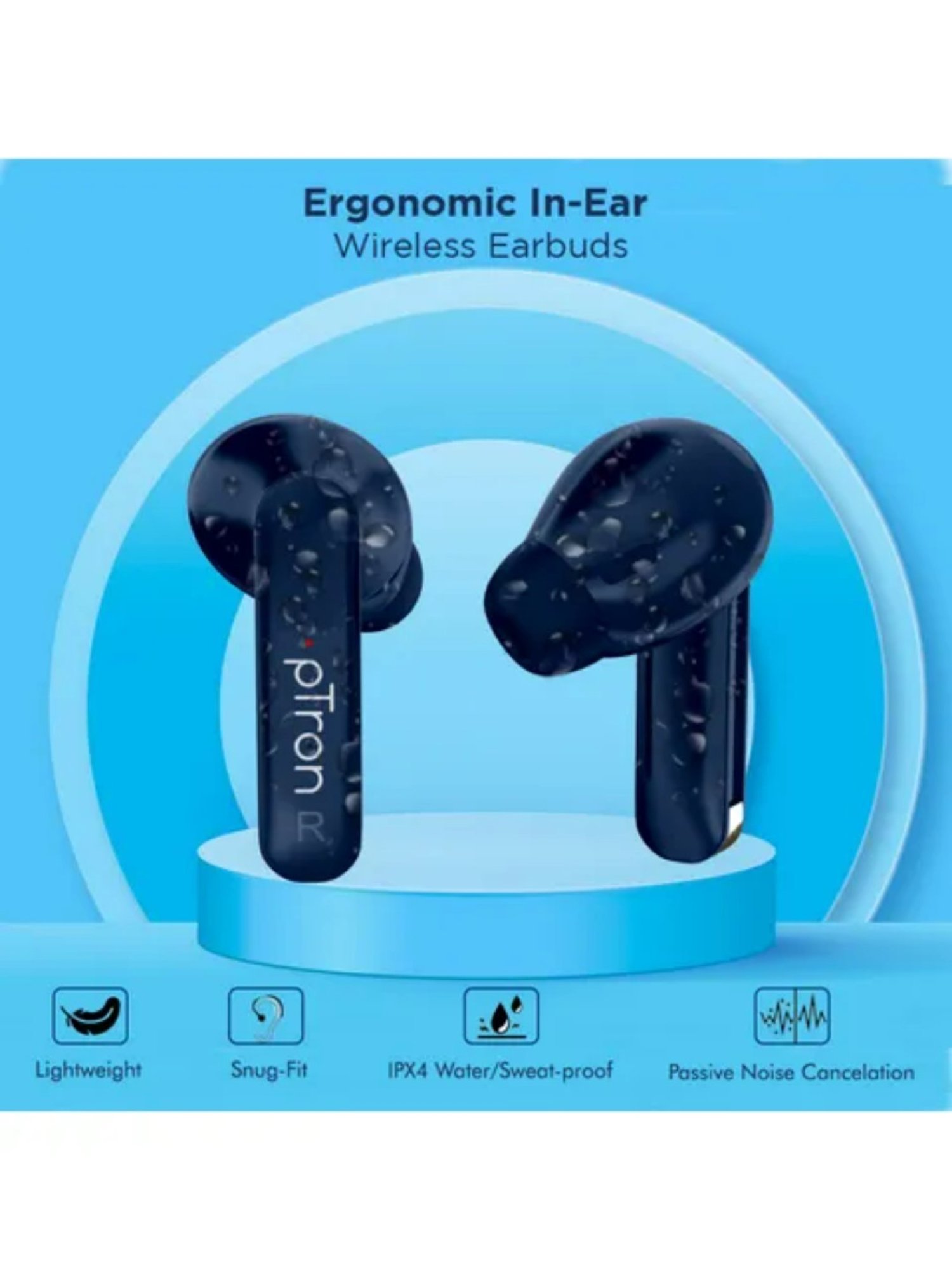 PTron Bassbuds Duo Bluetooth 5.1 Wireless Earbuds Stereo Audio Touch Control (Blue)