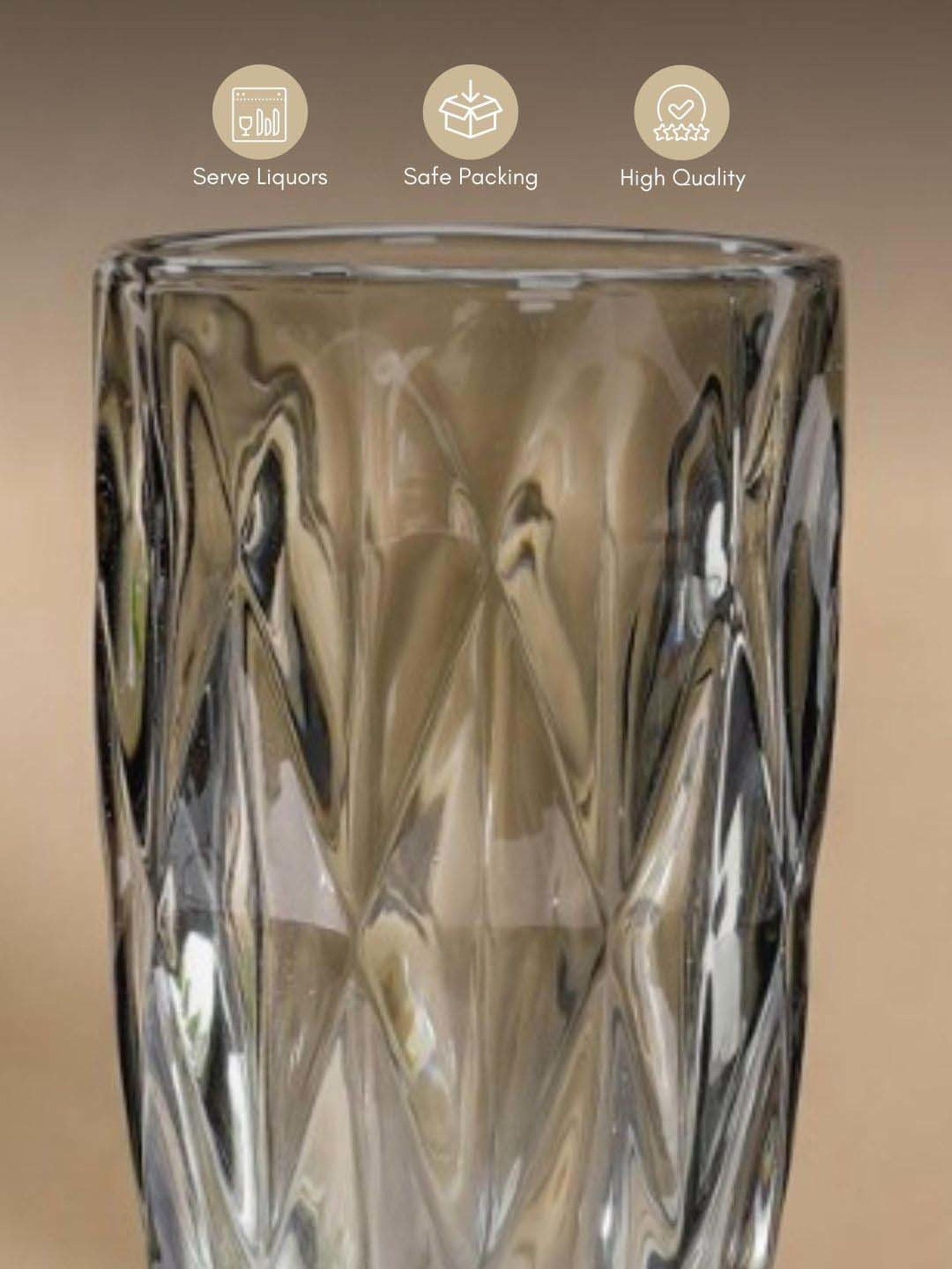 Nestasia high quality Crystal Textured Grey Champagne Glasswareset with Stem (Set Of 6, each 150 ml)