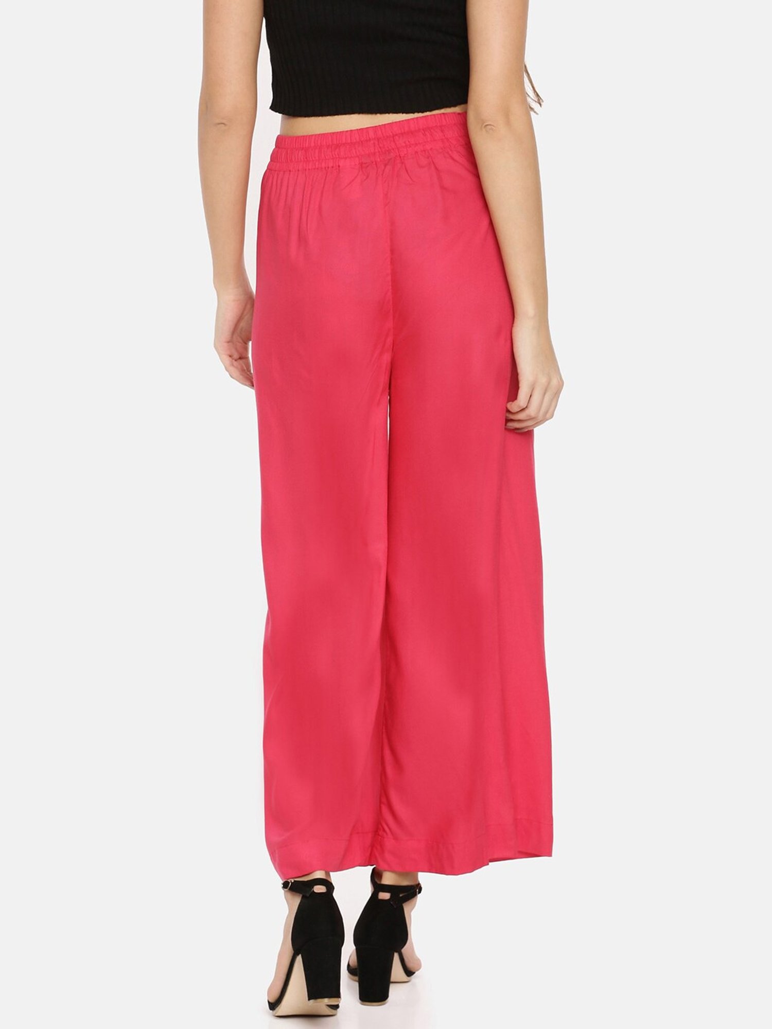 TWIN BIRDS Pink & Beige Mid Rise Palazzos - Pack Of 2