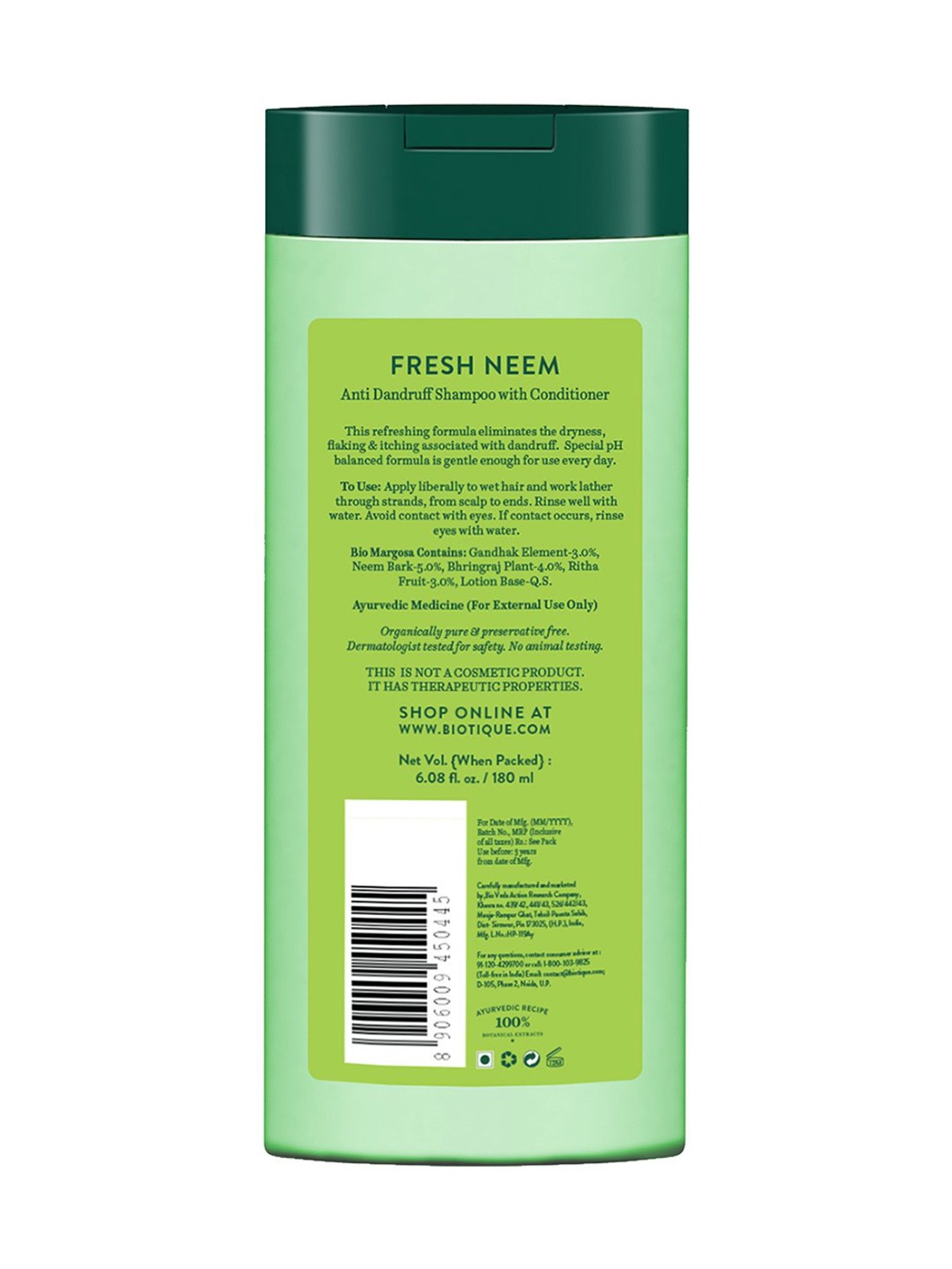 BIOTIQUE Fresh Neem Anti Dandruff Shampoo & Conditioner - 180 ml