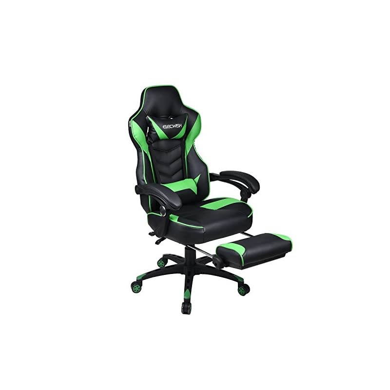 Gaming Chair Racing Office - Reclining PU Leather High Back Ergonomic Adjustable Swivel Executive Computer Desk Large Size Footrest Headrest Lumbar Support Adjustable arms Cushion