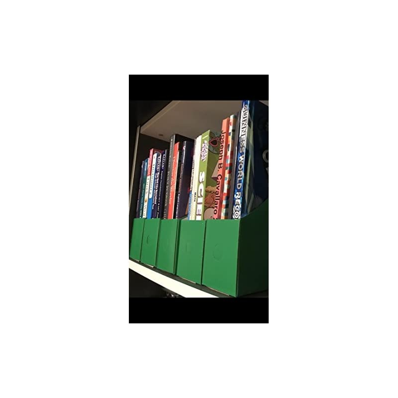 5 GREEN Magazine File Holders Storage Boxes 12 1/4"H x 3 1/2"W x 9 3/4"D