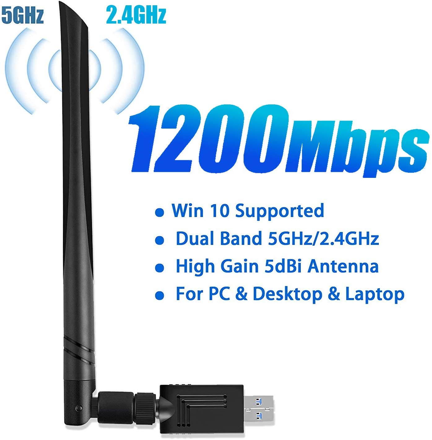 1200Mbps USB Wifi Adapter - USB 3.0 Wireless AC1200 Dual Band 2.4G/5G Wireless Lan Network Card Dongle High Gain Antenna IEEE802.11ac/n/g/b For Desktop Laptop PC - Windows 10/XP/Vista/7/8/8.1/, Mac