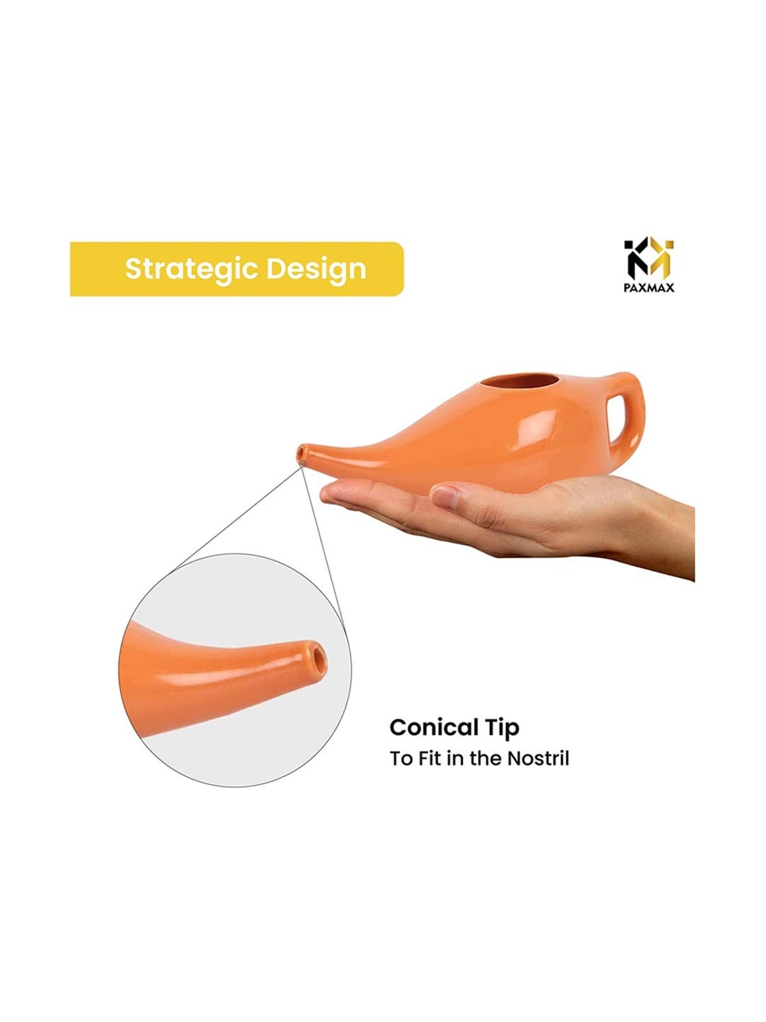 PAXMAX Porcelain Ceramic Neti Pot for Nasal Cleansing (Orange)