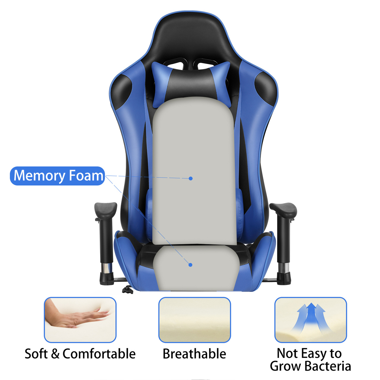 Gaming Chair Racing Office Chair Ergonomic Massage Chair PU Leather Recliner Computer Game Chair with Headrest and Lumbar Pillow Rolling Swivel Task (Black/Grey)