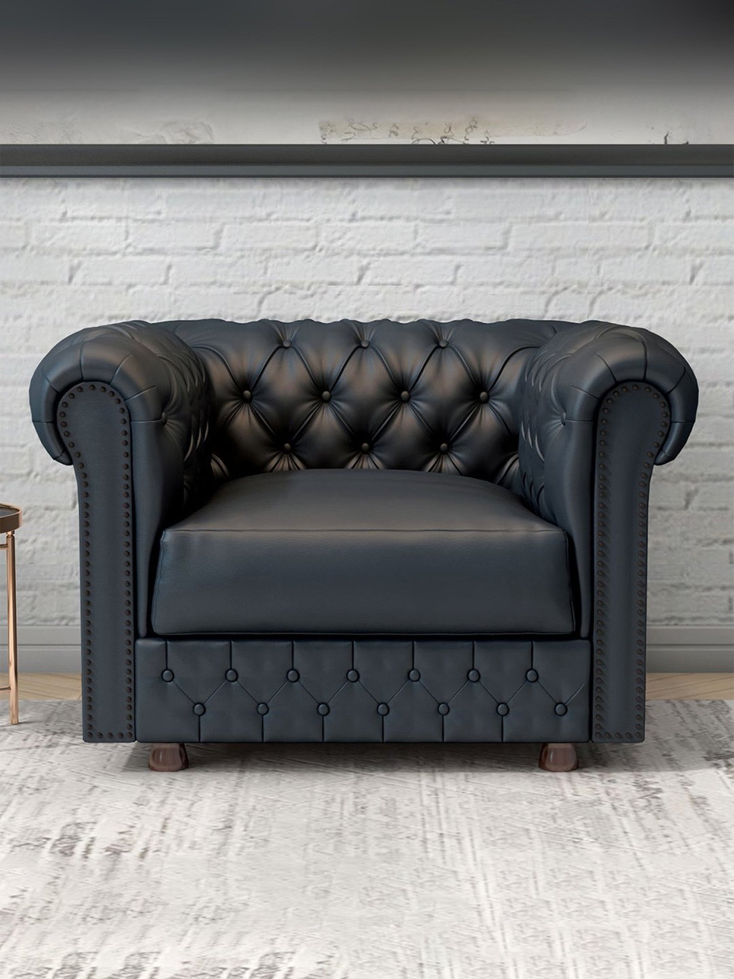 Durian Berry Black Premium Leatherette 2 Seater Sofa