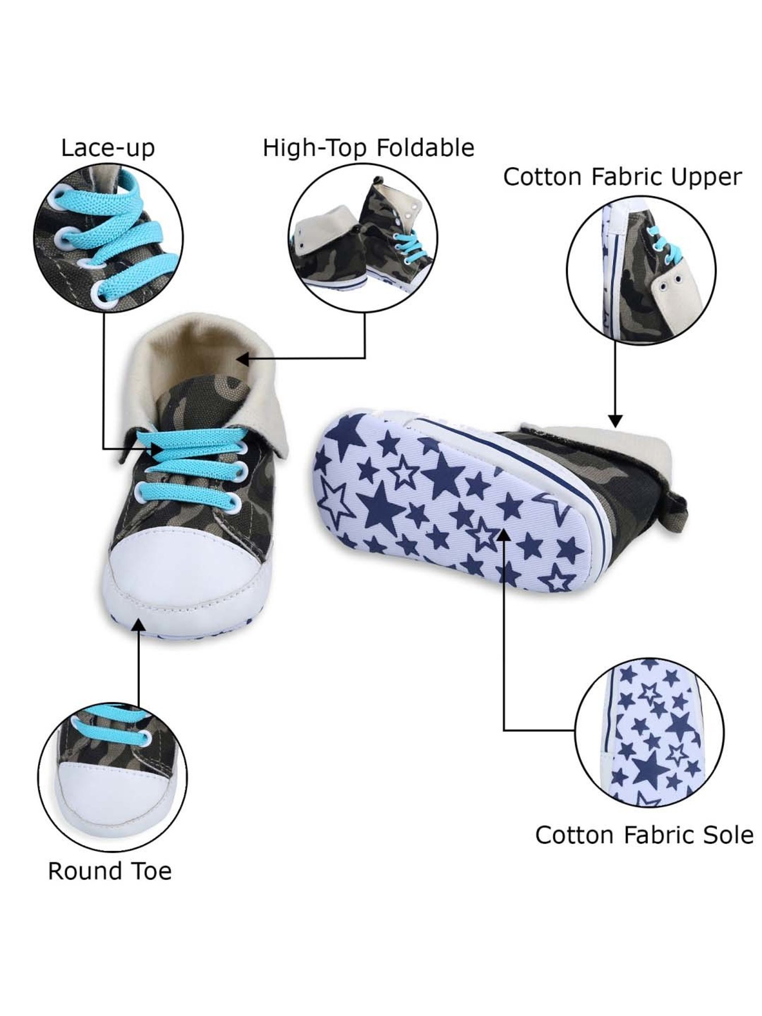 Baby Moo Kids White & Green Casual Booties