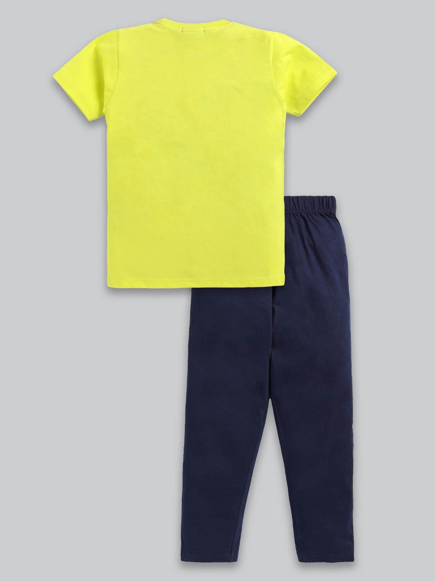 Todd N Teen Kids Yellow & Navy Printed T-Shirt with Trackpants