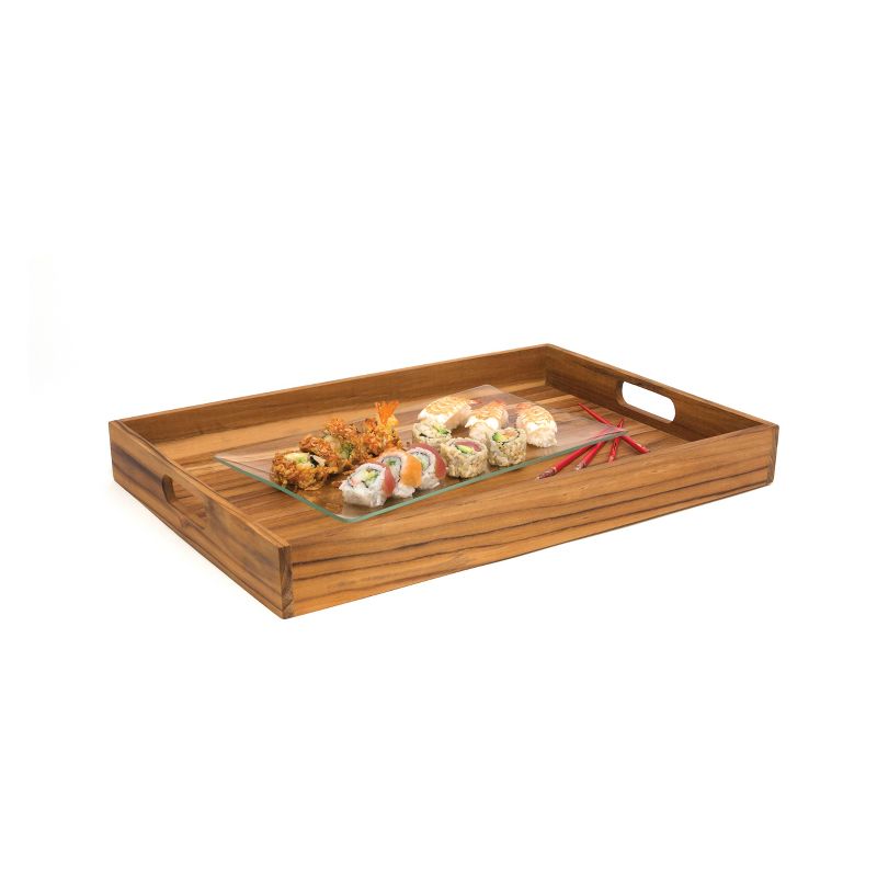 Lipper International Large Teak Tray with Cut Out Handles