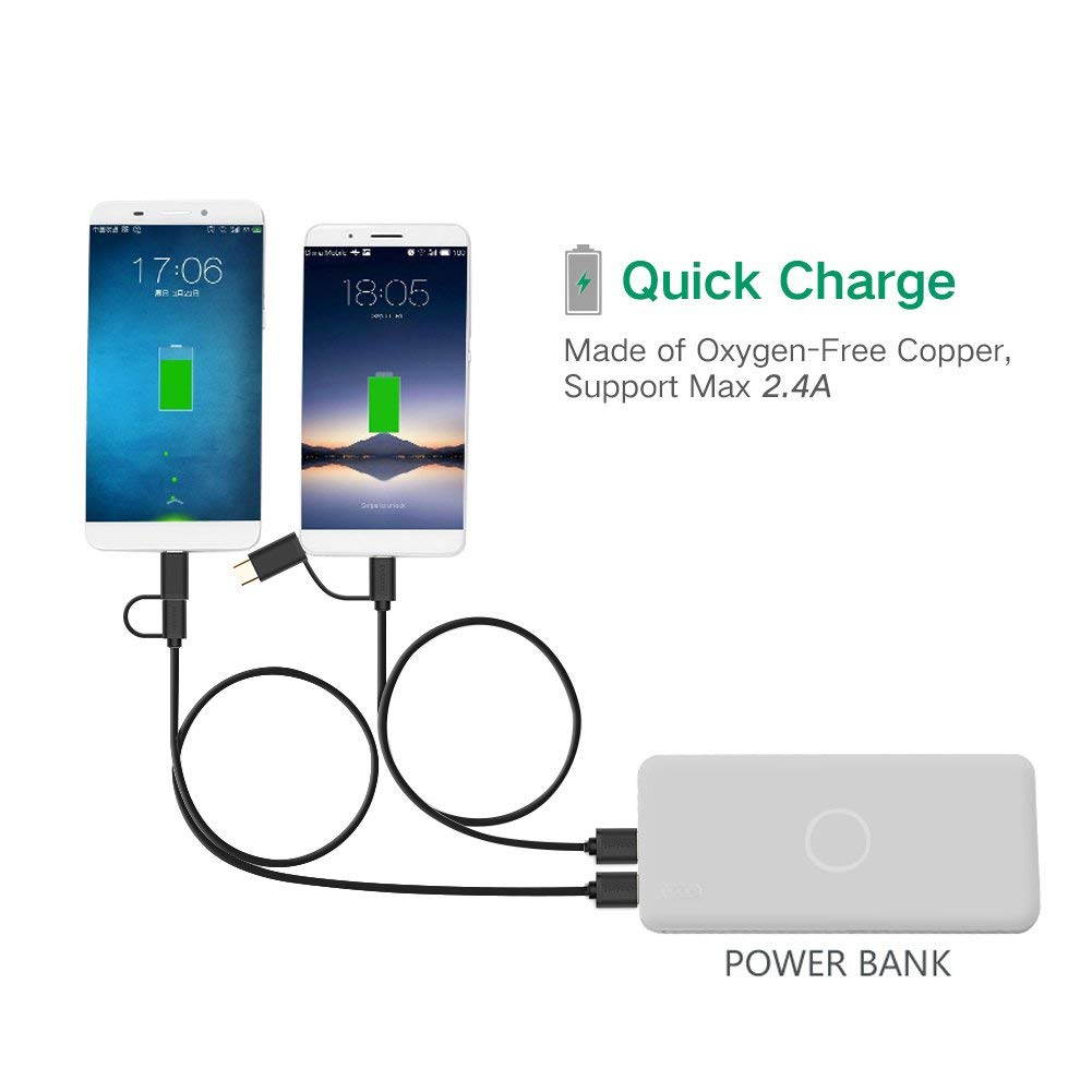 UGREEN Micro USB Type C Cable, Micro USB Cable with USB C Connector 2 in 1 Charging Cable Phone Charger for New MacBook, Google Pixel XL, Samsung, Nexus, LG, Motorola Micro and Type C Smartphone (3FT)