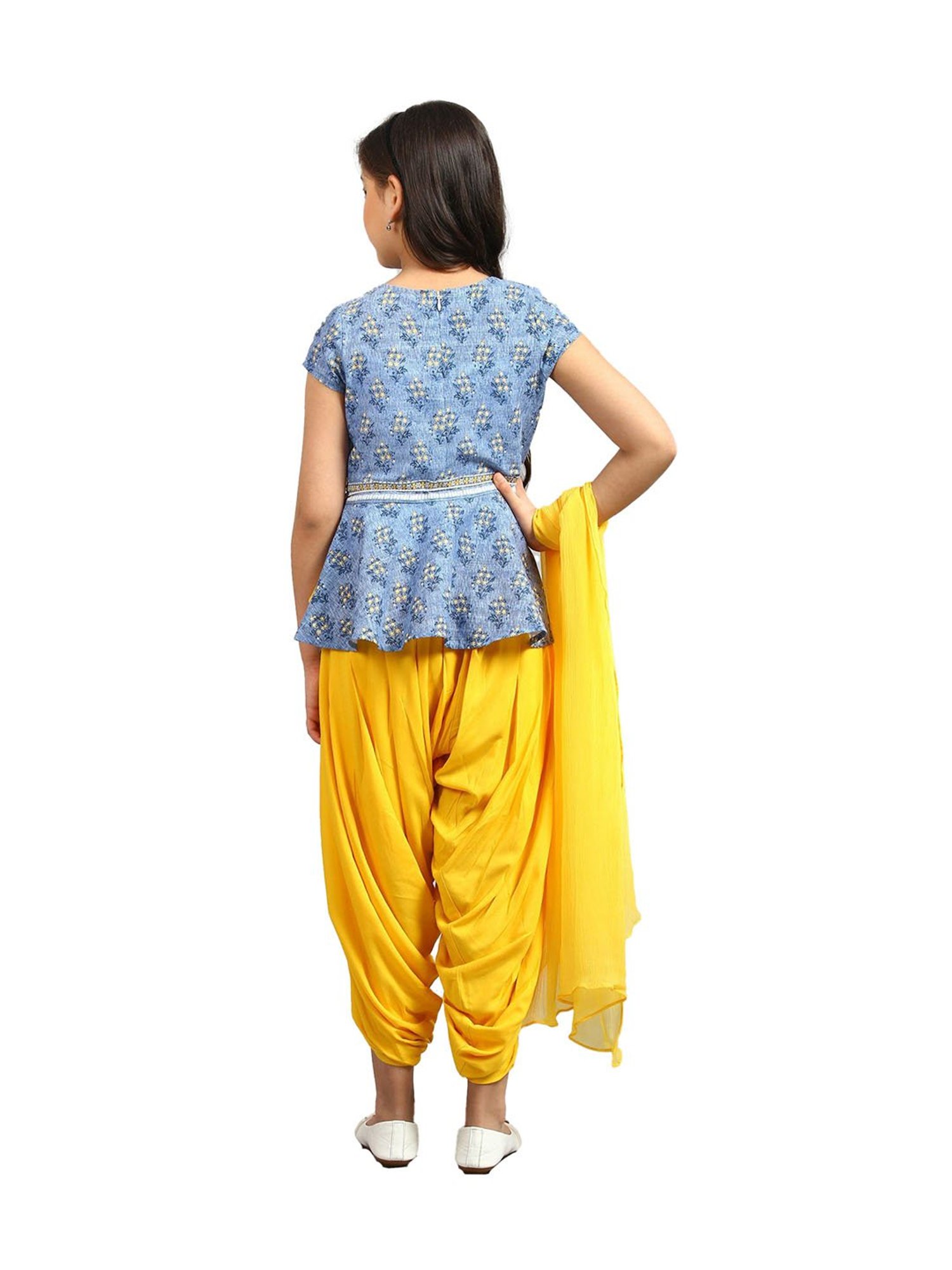 Aurelia Kids Blue & Yellow Printed Top, Salwar with Dupatta
