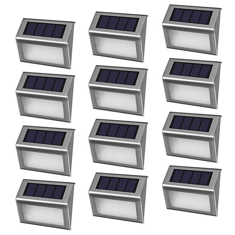 Solar Step Lights  LED Solar Powered Deck Lights Outdoor 12 Pack Daylight Stainless Steel Decoration for Stair Fence Path Auto ONOff Weatherproof Upgrade