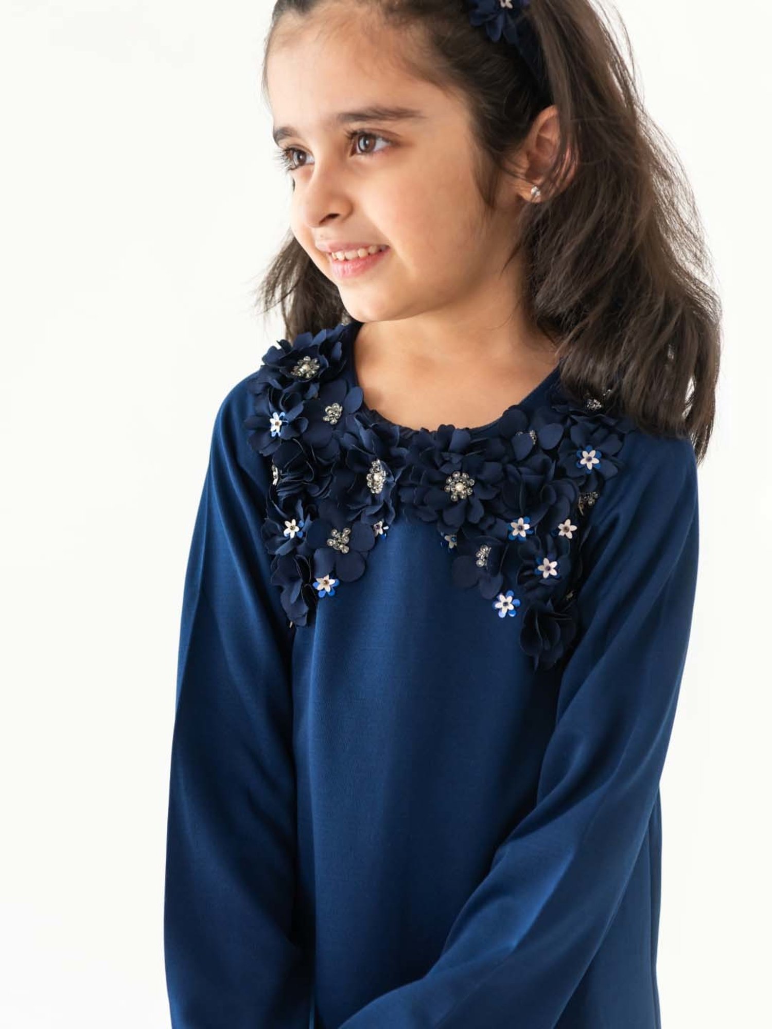A Little Fable Navy Applique Full Sleeves Dress