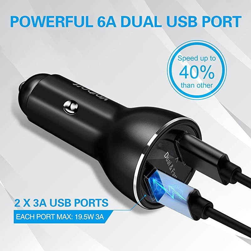 39W 12V Fast Dual USB Car Charger,  Metal 3A Rapid Charge Adapter with 2 Quick Charging 3.0 Port for Android Samsung Galaxy A32 S21 Ultra 5G A12 F62 M62 LG Sony iPhone 12 Pro Max Mini Plus iPad