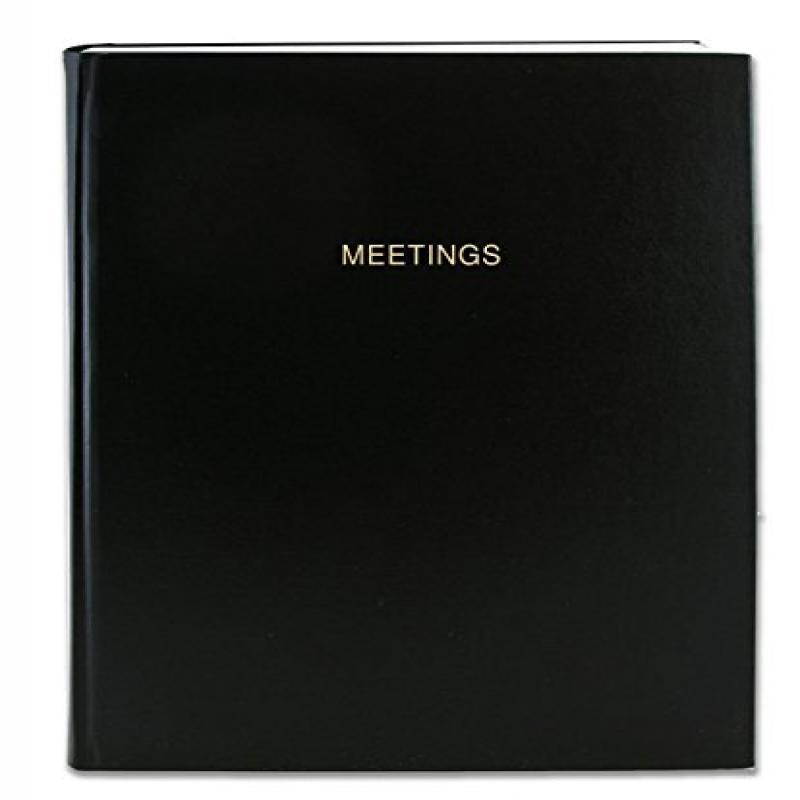 BookFactoryA&reg; Black Meeting Notebook / Meeting Book - 168 Pages (Ruled Format), 8" x 10", Imitation Leather Cover, Smyth Sewn Hardbound (MTG-168-SLO-LKS)
