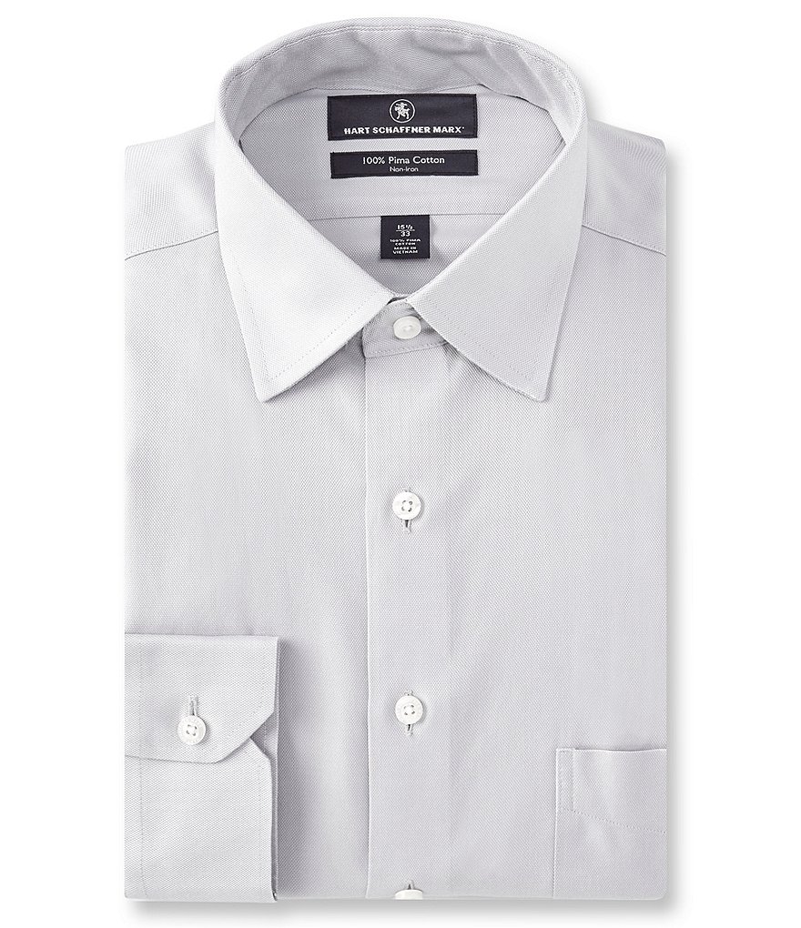 Hart Schaffner Marx Non-Iron Classic Fit Spread Collar Basket Weave Solid Dress Shirt