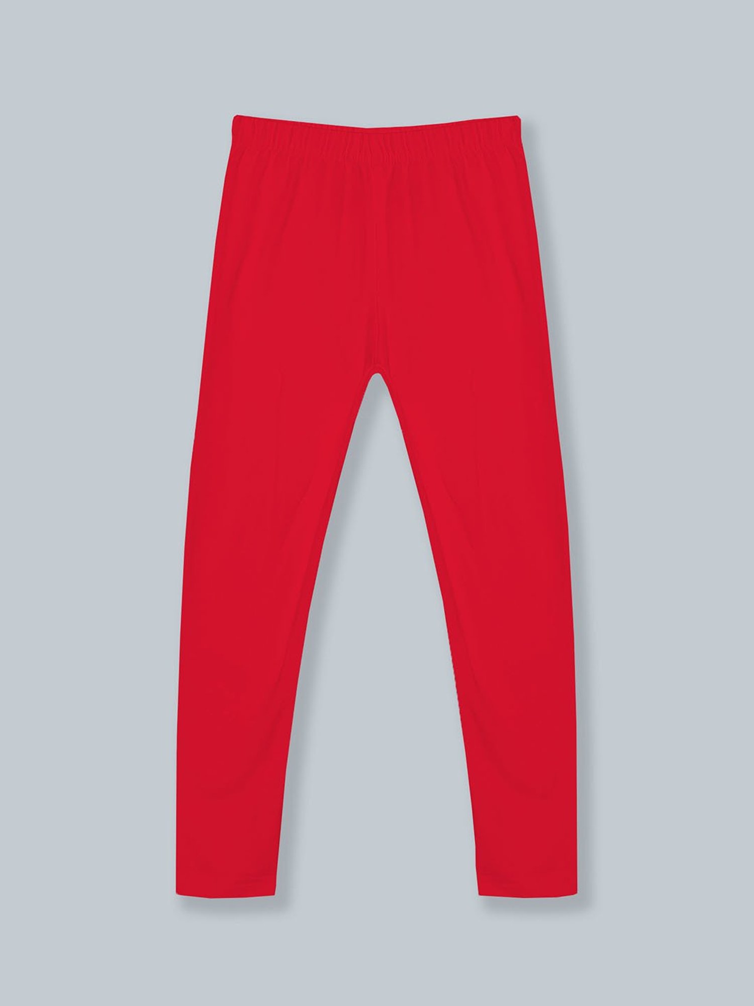 Kiddopanti Girls Red Solid Leggings