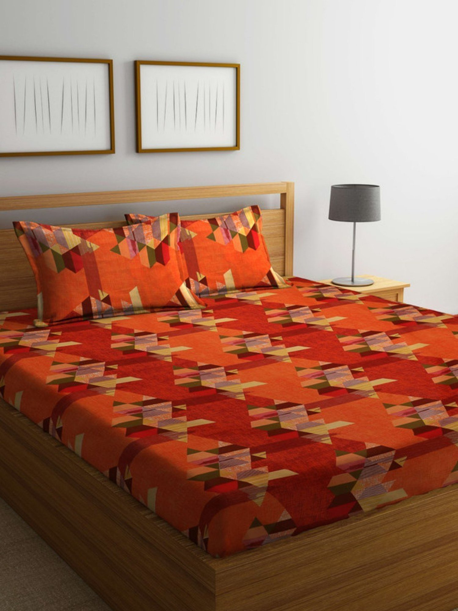 Dhrohar Printed Multicolor Cotton 180 TC Double Bedsheet with 2 Pillow covers