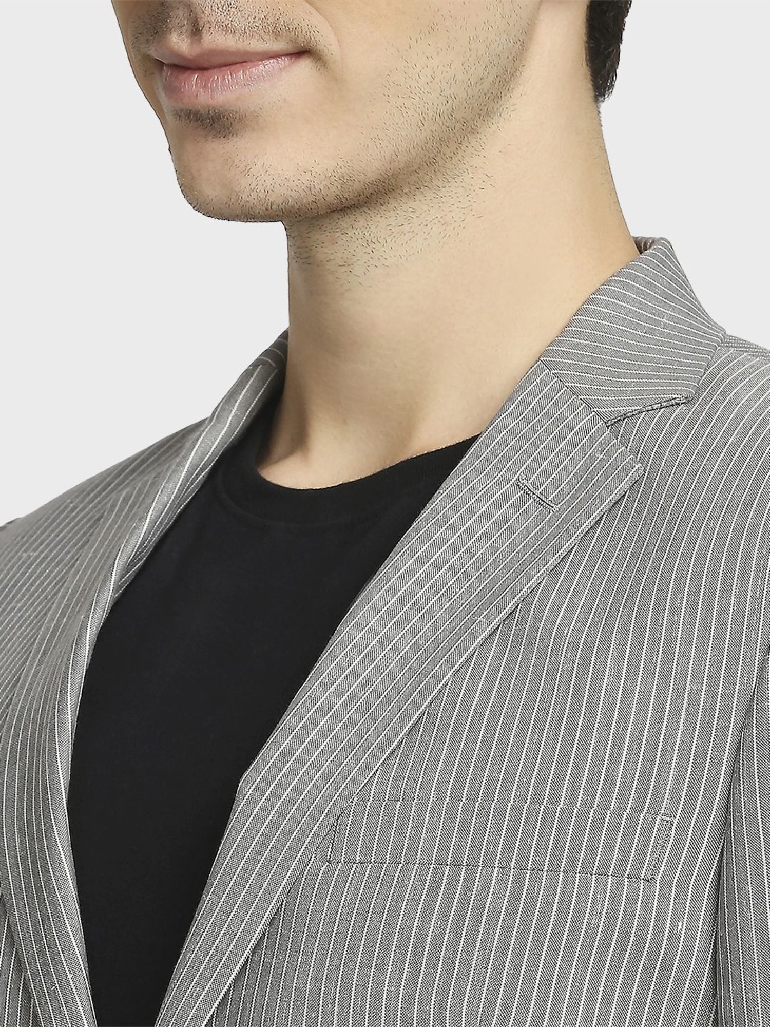 Colorplus Grey Regular Fit Striped Blazer