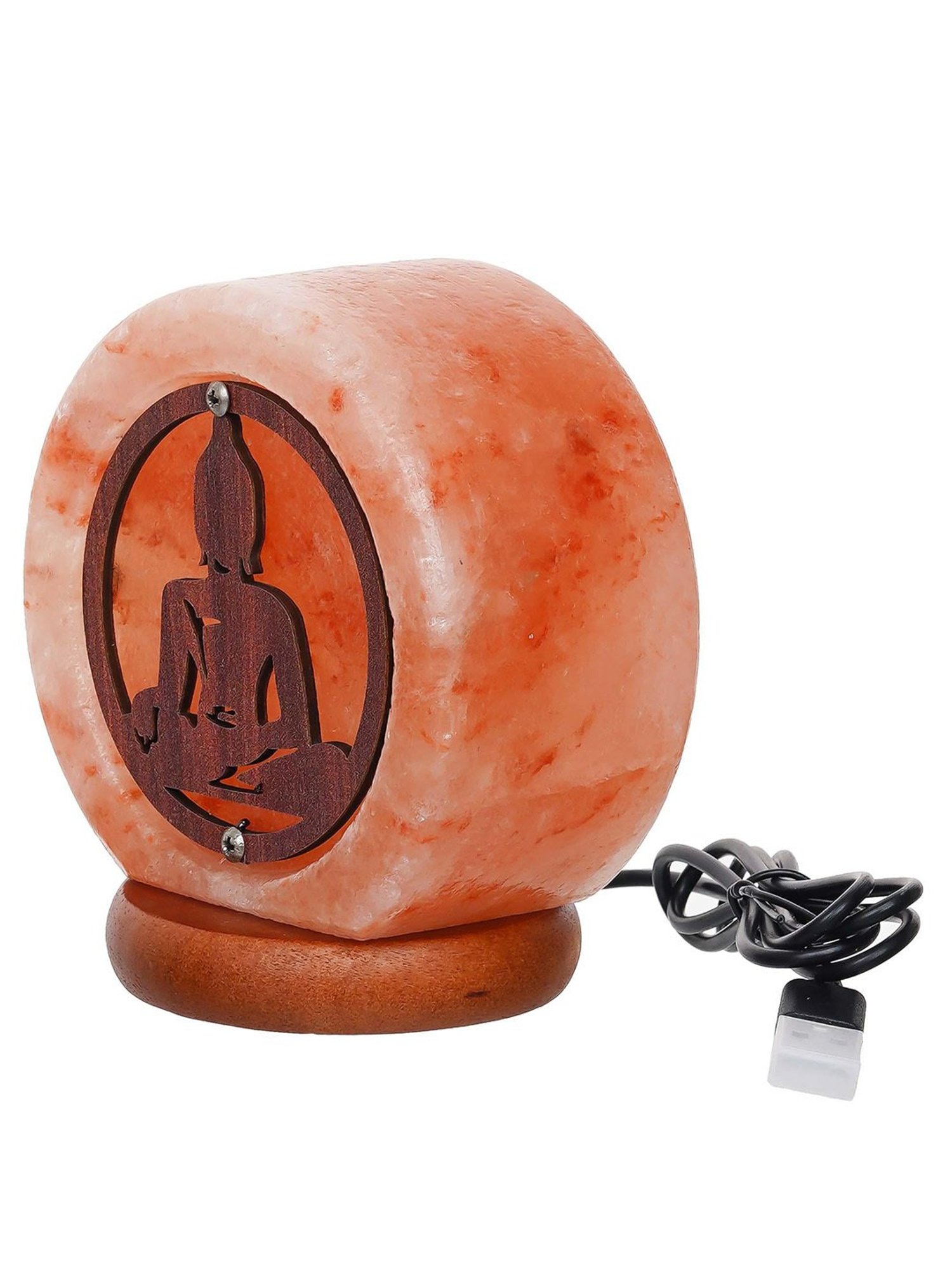 eCraftIndia Meditating Lord Buddha Decorative Himalayan Salt Lamp with Wooden Base
