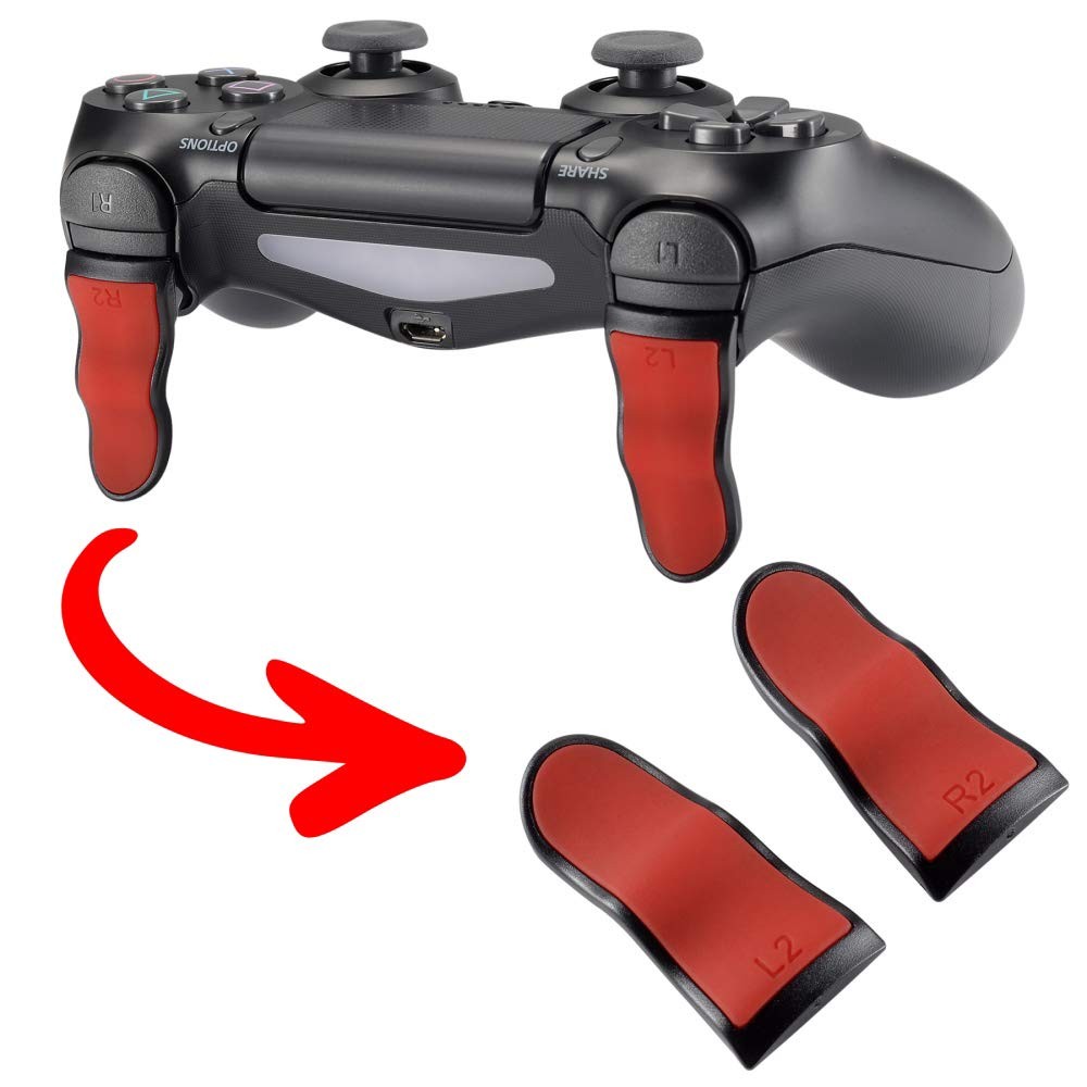 eXtremeRate L2 R2 Buttons Extention Trigger, Soft Touch Grip Extenders, Game Improvement Adjusters for Playstation 4 PS4 Pro PS4 Slim Controller 1 Pair - Red Black