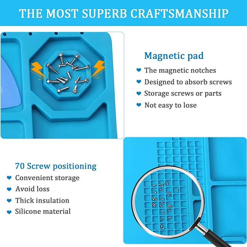 Heat Insulation Repair Mat  Magnetic Silicone Soldering Pad BGA Perfect for Soldering Iron Station Repair Watch Phone Computer Boune with AntiStatic Wrist Strap Size1583 Inches