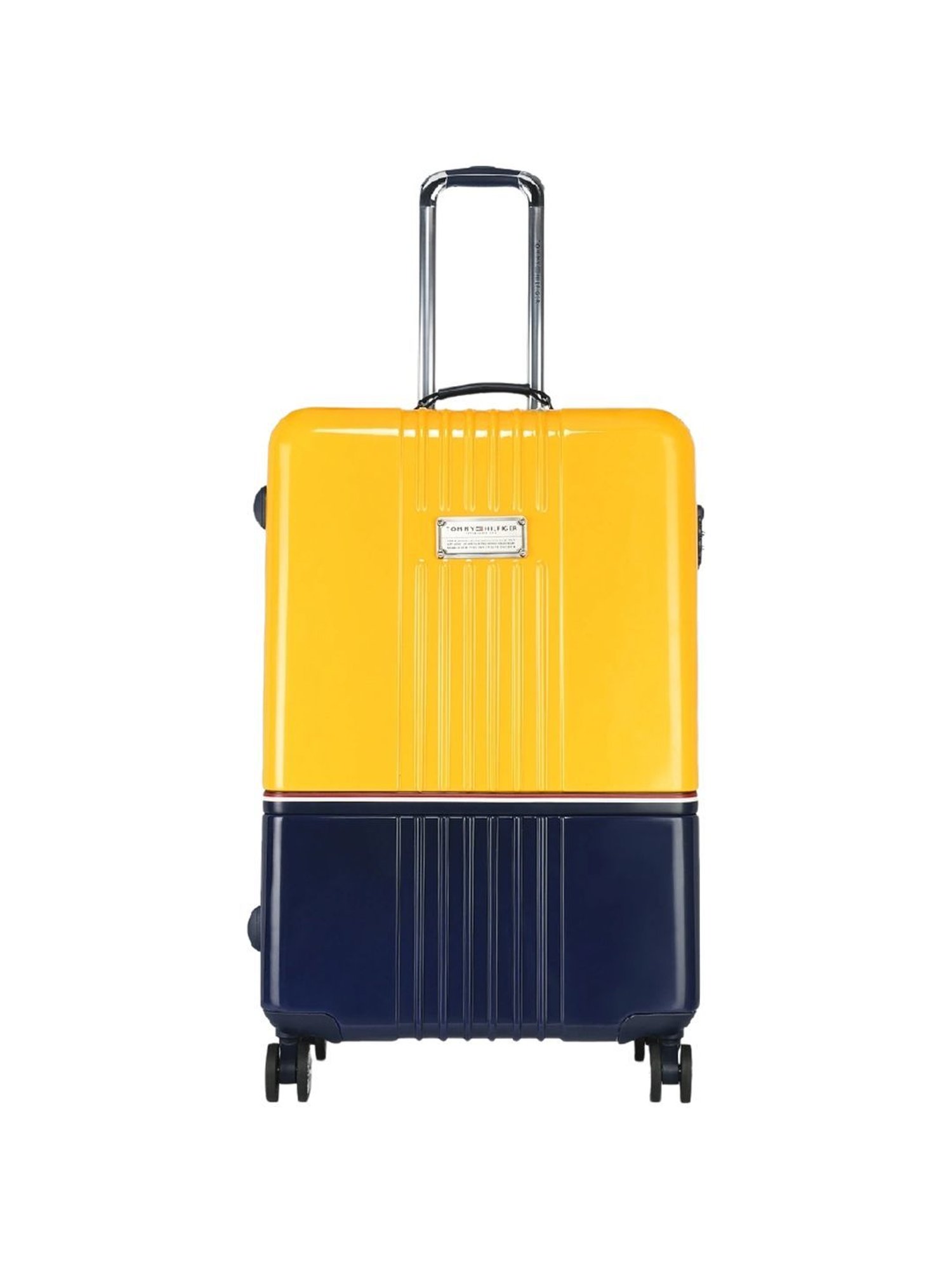 TOMMY HILFIGER Twins Pro Yellow & Navy 8 Wheels Large Hard Cabin Trolley Bag