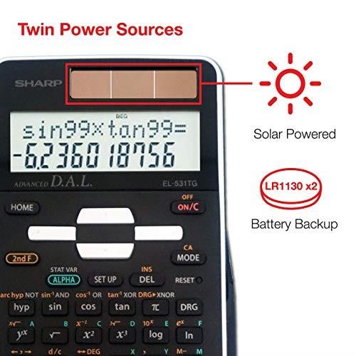 EL531TGBBW 12Digit ScientificEngineering Calculator with Protective Hard Cover Battery and Solar Hybrid Powered LCD Display Great for Students and Professionals Black