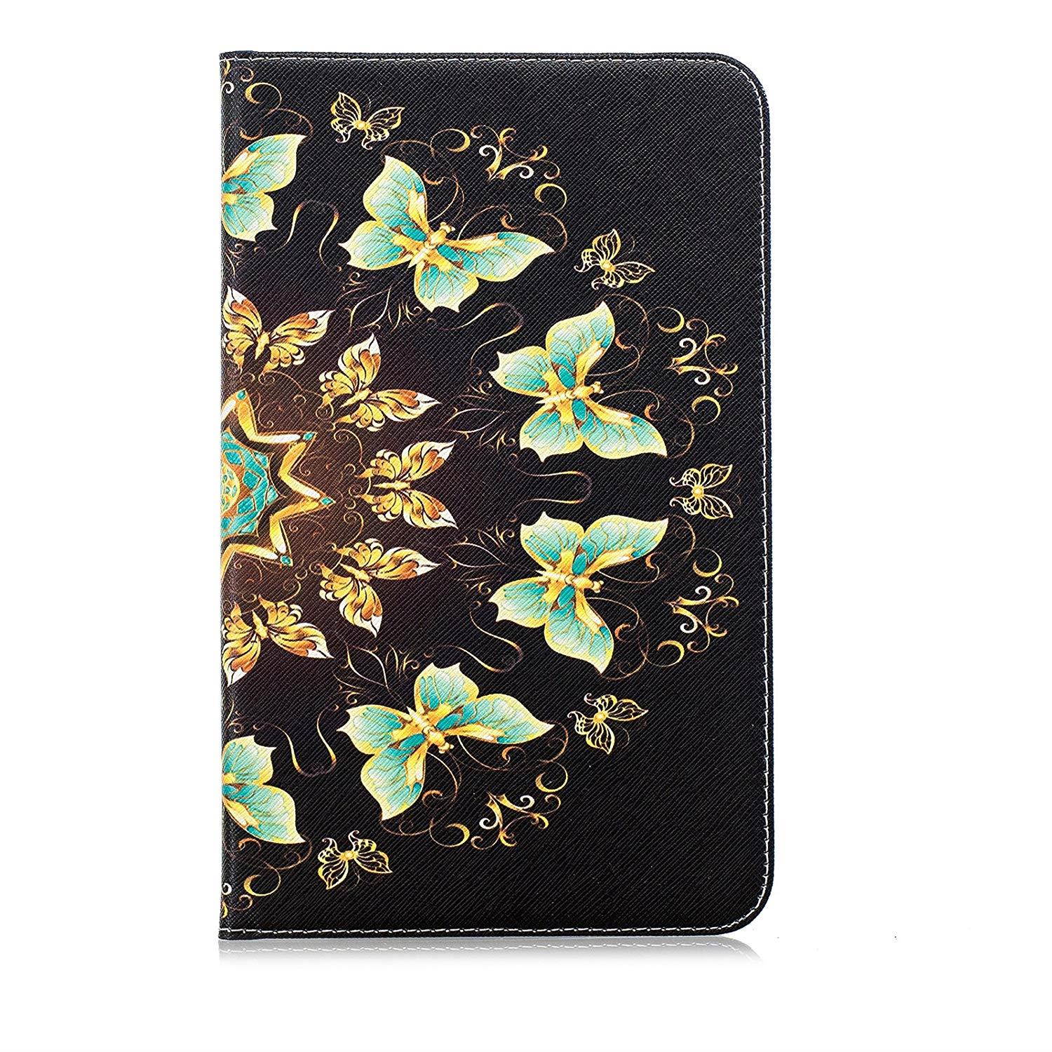 Galaxy Tab E 8.0 Case - UUcovers Ultra Slim Lightweight PU Leather Stand Flip Case Cover with Card Slots for Samsung Galaxy Tab E 8.0 Inch SM-T378 / SM-T377 / SM-375, Glowing Golden Butterfly