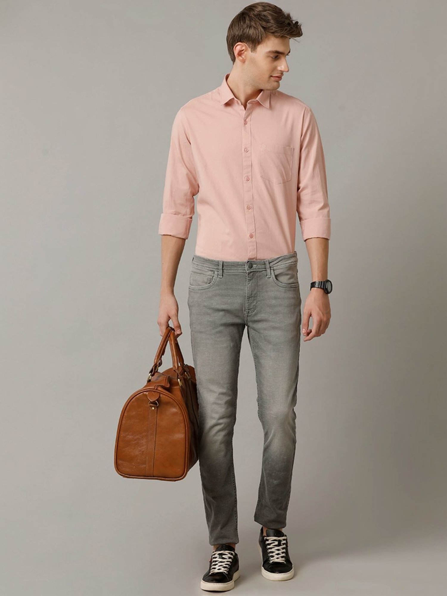 Cavallo By Linen Club Peach Linen Contemporary Fit Shirt