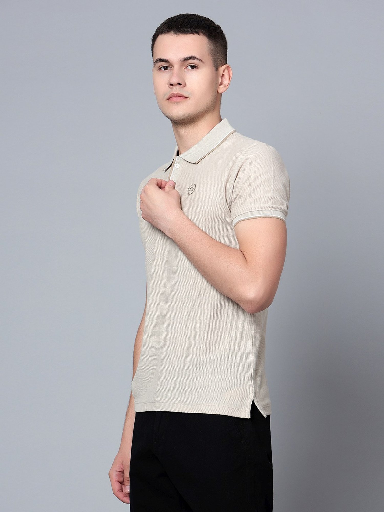 Cantabil Beige Cotton Regular Fit Polo T-Shirt