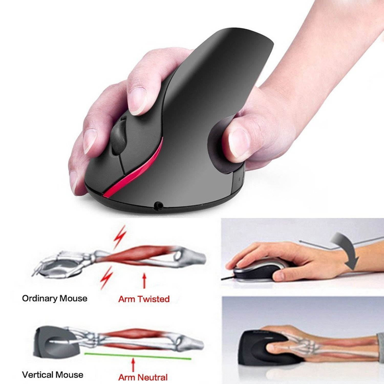 Zgeer 2.4GHz Wireless Mouse Ergonomic Vertical Mouse,Gaming Mouse, Rechargeable Portable Mouse, 2400DPI USB Mice for Laptop,Desktop,PC,etc.