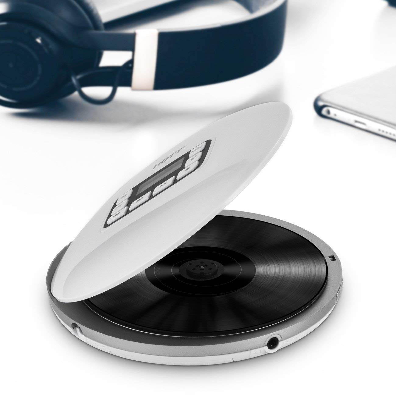 CD Player with Headphones, HOTT Personal CD Walkman Music Player with LCD Display, Skip Protection Shockproof Anti Scratch Function, Support CD, MP3 CD, CD-R, CD-RW Format - Black