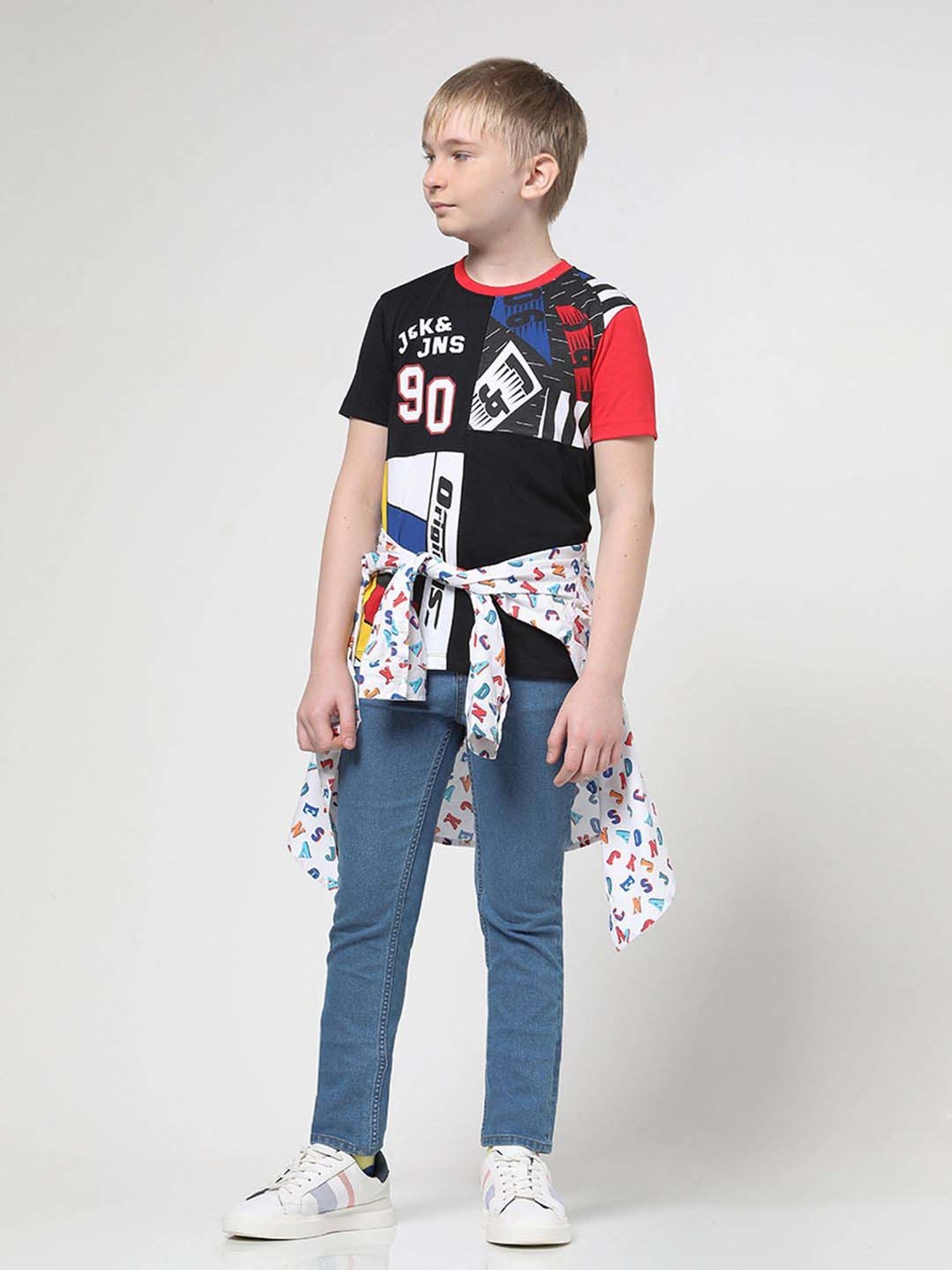 Jack & Jones Junior Black Cotton Printed T-Shirt