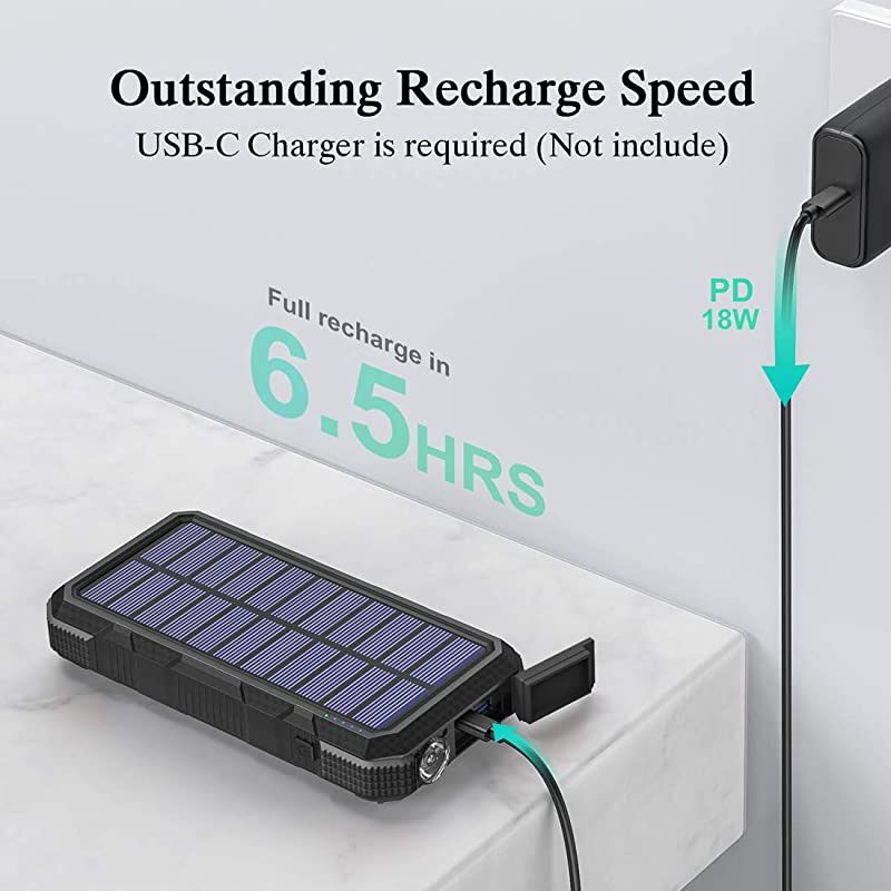 Solar Charger 24000mAh  18W USB C Power Bank, QC 3.0 Portable Wireless Charger with 4 Outputs Solar Phone Charger for Smartphone, Tablet and Laptop